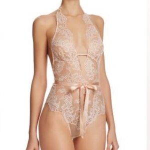 L'agent Agent Provocateur Blush Nude Lace Halter Bodysuit Small